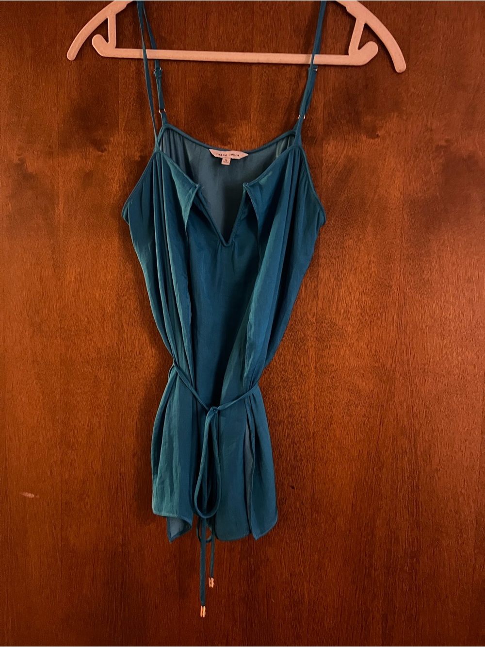 Teal Spaghetti-Strap Cami Top with Tie Waist
